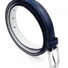 Womens Skinny Leather Belt with Silver Polished Square Belt Buckle - Solid Color