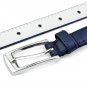 Womens Skinny Leather Belt with Silver Polished Square Belt Buckle - Solid Color