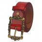 Women's Vintage Style Embossed Grain Leather Belt with Engraved Buckle For Jeans