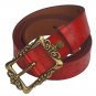 Women's Vintage Style Embossed Grain Leather Belt with Engraved Buckle For Jeans