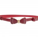 Women Slim Waist Belt with Cute Bowknot in Solid Colors (dark red)