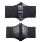 Black Faux Leather Elastic Fashion Belt with Lace (Black)