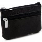 DEEZOMO Genuine Leather Card Case Wallet / Coin Change Purse with Key Ring - Bla