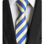 Striped Blue Yellow Jacquard Woven 100% Silk Men's Tie Necktie