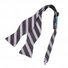 EBAA0156 Dark Grey Striped Bow Ties Microfiber Work-Utility Gift Self-tied Bow T