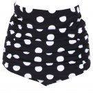 HaiCoo Solid Black/Polka Dots Wrap Vintage High Waisted Bikini Bottom-BX802-PKD4