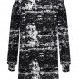 Women Stylish Long Sleeve Full Print Loose Tunic Top Black-White M