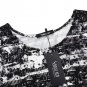 Women Stylish Long Sleeve Full Print Loose Tunic Top Black-White M