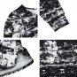 Women Stylish Long Sleeve Full Print Loose Tunic Top Black-White M