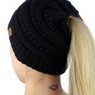 Warmer Ponytail Hat Winter Pure Colour Knit Beanie Hat For Womens Girls