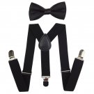 Suspenders Set for Kids, Polyester Material Y-Shape with 3 Clips (Black)