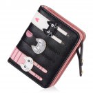 Women's Wallet Short Cartoon Cute Cat Wallet Coin Purse Bifold Purse with Zipper