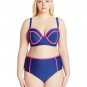 InMocean Junior's Plus Size Allure High Waist Colorblock Bikini Bottom, Navy, 16