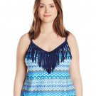 Beach Couture Women's Plus Size Camisole Tankini, Blue, 0X