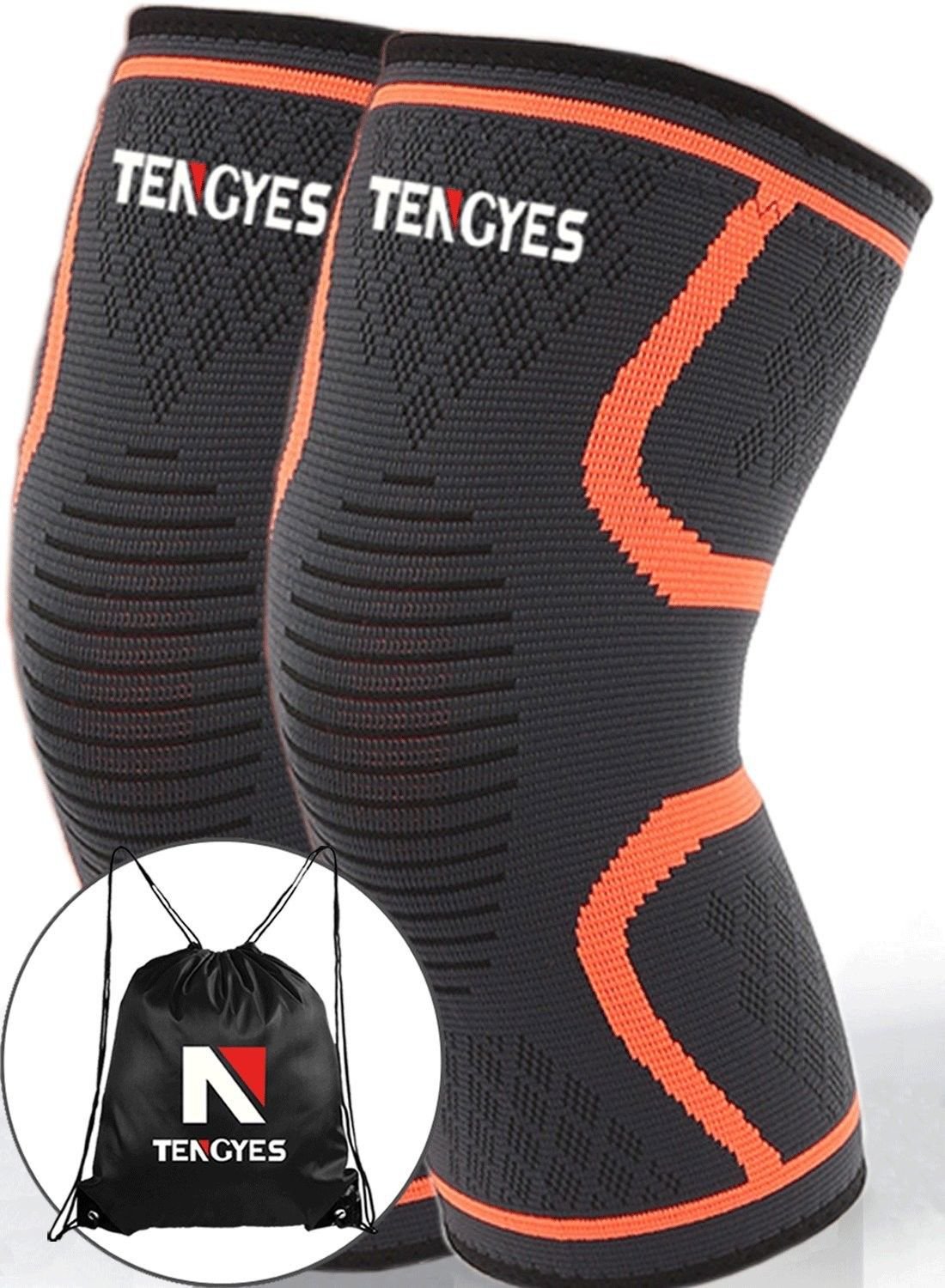 Knee Compression Sleeve ( 1 Pair / sackpack ) by Tengyes - Best Knee Support Bra