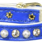 Mirage Pet Products 3/8-Inch Pearl and Clear Crystals Pet Collar, Size 10, Blue