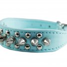 8"-10" Cyan Faux Leather Spiked Studded Dog Collar 7/8" Wide for Small/X-Small B