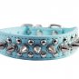 8"-10" Cyan Faux Leather Spiked Studded Dog Collar 7/8" Wide for Small/X-Small B