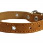 Real Leather Studded Dog Collar 15"x5/8" Tan Fits 10.5"-13.5" Neck