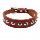 PET ARTIST Genuine Leather Studded Rivet Dog Collar- Heavy Duty Pet Collars(Brow