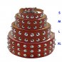 PET ARTIST Genuine Leather Studded Rivet Dog Collar- Heavy Duty Pet Collars(Brow