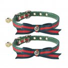 2 pcs/set Bowtie Leather Small Dog Collar with Bell Charm Adjustable 8-10" PUPTE
