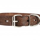 Genuine Tooled Leather Dog Collar Hunting Pattern Brown 3 Sizes (Neck Circumf: 1