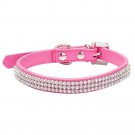 Neonr 3 Rows Bling Rhinestone Heart Studded PU Leather and Crystal Diamond Puppy