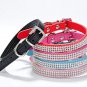 Neonr 3 Rows Bling Rhinestone Heart Studded PU Leather and Crystal Diamond Puppy