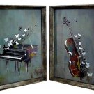 Wall Art Mid century guitar and piano note Plated Silvertone Antique Finish