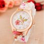 Solucky Women Silicone Printed Flower Causal Quartz Wrist Watches Pink