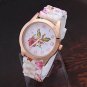Solucky Women Silicone Printed Flower Causal Quartz Wrist Watches Pink