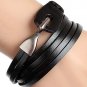 Xusamss 3 Laps Twining Metal Hook Strap Buckle Leather Bracelets Bangle,7.5" Wri