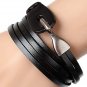 Xusamss 3 Laps Twining Metal Hook Strap Buckle Leather Bracelets Bangle,7.5" Wri