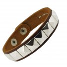 Unisex Studded Metal Spike Punk Rock PU Leather Bracelet (Brown Studded)