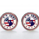 Cufflinks US ARMY  Silver Plated Glass CUFF LINKS Military Veteran Memorial day