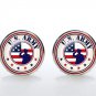 Cufflinks US ARMY  Silver Plated Glass CUFF LINKS Military Veteran Memorial day