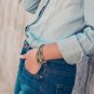 Brown Creme Cord Grey Glass Beads Double 2 Wrap Bead Bracelet, Choker or Boot