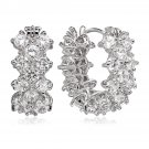 Platinum Plated Greek Myth Vintage Rhinestone Micro Pave Pierced Hoop Earrings