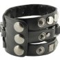 Wide Black PU Leather Metal Chain Layer Bracelet, Punk Bracelet by Mandala Craft