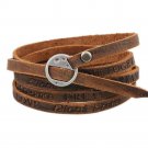 Brown Leather Wrap Around Multi-Layered Inspirational Bracelet Wristband for Men