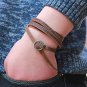 Brown Leather Wrap Around Multi-Layered Inspirational Bracelet Wristband for Men