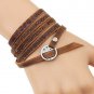 Brown Leather Wrap Around Multi-Layered Inspirational Bracelet Wristband for Men