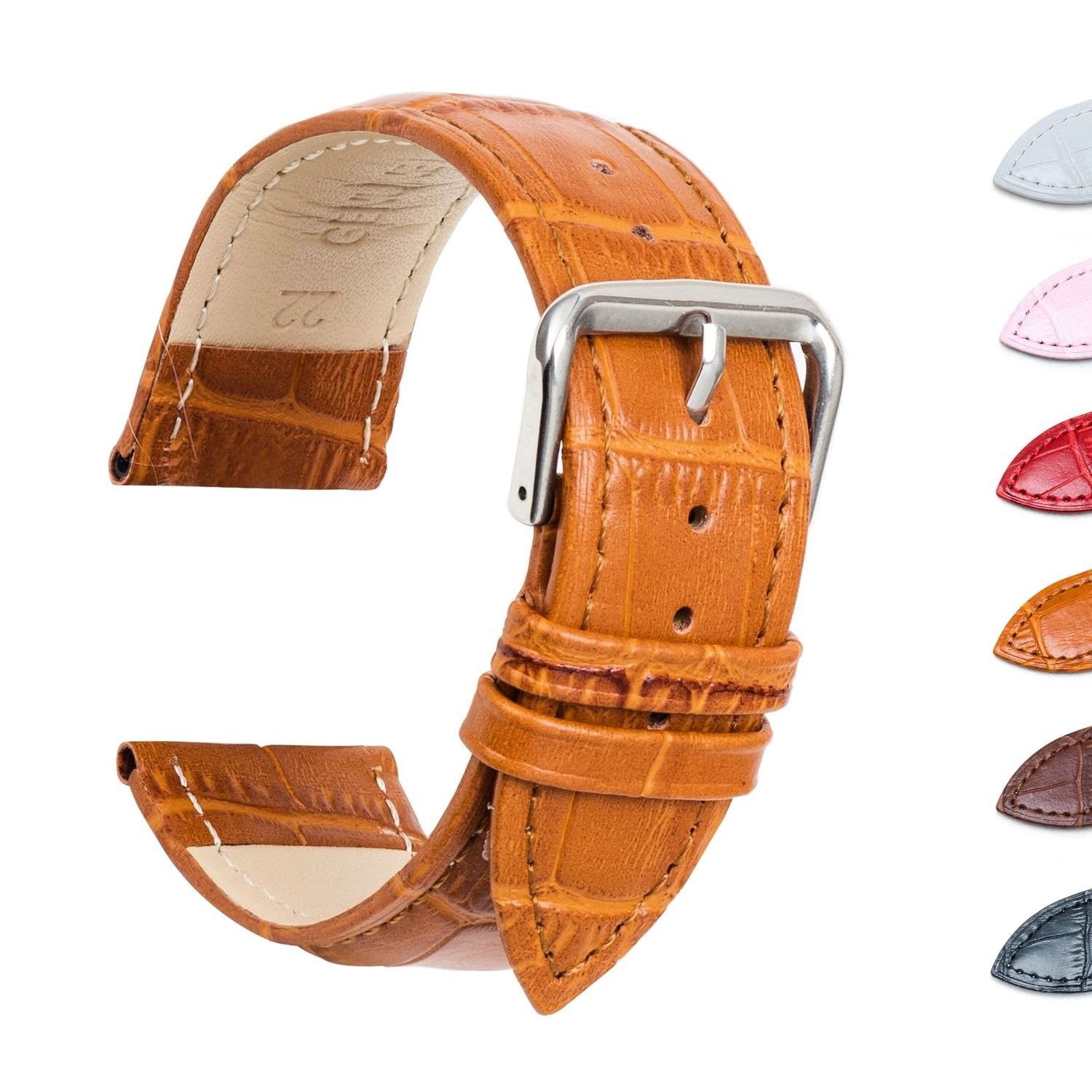 Ullchro Watch Strap Replacement Genuine Leather Watch Band Stitched Edging Bambo