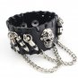 Skull Chain Leather Bangle Bracelet Men Adjustable Punk Gothic Handmade Leather