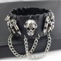 Skull Chain Leather Bangle Bracelet Men Adjustable Punk Gothic Handmade Leather