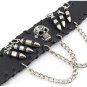 Skull Chain Leather Bangle Bracelet Men Adjustable Punk Gothic Handmade Leather