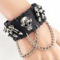 Skull Chain Leather Bangle Bracelet Men Adjustable Punk Gothic Handmade Leather
