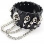 Skull Chain Leather Bangle Bracelet Men Adjustable Punk Gothic Handmade Leather