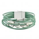 Jenia Green Leather Wrap Bracelet - Pearl Rope Braided Multi-Strand Bangle - Han